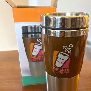 Dad Luvs Coffee Silver Travel Mug Double-Walled Insulated with Slide and Sip Lid